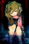  1girl blonde_hair green_eyes lips looking_at_viewer mizuhashi_parsee pointy_ears short_hair sitting solo touhou water 
