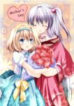  age_difference alice_margatroid alice_margatroid_(pc-98) blonde_hair blue_dress blue_eyes blush bouquet bow capelet carnation closed_eyes dress flower frame hair_bobbles hair_ornament hairband long_hair mother&#039;s_day mother_and_daughter multiple_girls nanoha-h open_mouth red_dress red_rose rose shinki shirt short_hair side_ponytail silver_hair smile touhou touhou_(pc-98) 
