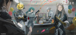  1other 2boys 2girls :d ^_^ asymmetrical_gloves balloon birthday_cake birthday_party black_coat black_dress black_gloves black_hair blue_hair brown_hair cake candle clapping closed_eyes coat colored_tips confetti copyright_name copyright_notice crossed_arms dress emoticon enigma_(reverse:1999) facing_away facing_viewer ferrofluid fishbowl_helmet food gloves green_eyes grey_dress grey_hair grey_panties hair_ornament hand_on_own_chin highres hissabeth holding holding_party_popper indoors jacket jumpsuit logo long_hair looking_down lorentz_butterfly medicine_pocket medium_hair mismatched_gloves multicolored_hair multiple_boys multiple_girls object_head official_art official_wallpaper on_table open_mouth panties party party_popper red_pupils reverse:1999 sleeveless sleeveless_dress smile snake snake_on_head squatting streamers stroking_own_chin table thinking thumbs_up toy_box ulrich_(reverse:1999) underwear white_coat white_gloves white_hair white_jacket white_jumpsuit yellow_eyes yellow_gloves 