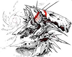  1other absurdres alien benisuzume_(gauna) energy_orb feet_out_of_frame from_side gauna highres imminent_attack monochrome no_eyes shiokaze1409 sidonia_no_kishi simple_background solo spot_color 