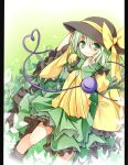  1girl bow green_eyes green_hair hat hat_bow heart heart_of_string highres komeiji_koishi skirt smile solo third_eye touhou yuuhagi_(amaretto-no-natsu) 