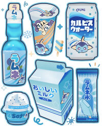  can character-themed_food drink_can drink_carton english_commentary food food_focus milk_carton no_humans pokemon pokemon_(creature) popsicle puffychii ramune snack soda soda_can vaporeon whipped_cream white_background yan_yan 