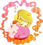  1girl bel_(pokemon) blonde_hair chibi closed_eyes hat musharna orange_legwear pantyhose pikiru pokemon pokemon_(creature) pokemon_(game) pokemon_bw short_hair sleeping 