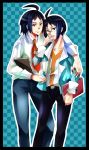  ahoge black_hair blue_eyes blue_hair cheren_(pokemon) dual_persona fukiyu_(fhxyhky) glasses highres male pokemon time_paradox 