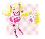  \m/ blonde_hair blue_eyes boots candy_(smile_precure!) choker creature cure_candy cure_peach fresh_precure! hair_ornament hairpin long_hair look-alike magical_girl momozono_love pink_eyes precure sabamiso skirt smile smile_precure! twintails wink 