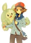  1boy bag baseball_cap brown_eyes brown_hair hat jacket pikiru pokemon pokemon_(creature) pokemon_(game) pokemon_bw reuniclus short_hair touya_(pokemon) 