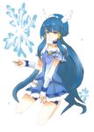  aoki_reika bad_id bike_shorts blue_dress blue_eyes blue_hair choker cure_beauty dress hair_tubes head_wings ice long_hair magical_girl memos37 payot precure shorts_under_skirt sitting skirt smile smile_precure! snow_flakes snowflakes solo tiara wrist_cuffs 