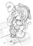  blood blook covering_face covering_one_eye eyeball facepalm from_above graphite_(medium) greyscale heart heart_of_string knife komeiji_koishi monochrome sketch skirt solo sonjow4 third_eye touhou traditional_media 