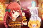  animal_ears bow braid cat_ears hair_bow kaenbyou_rin open_mouth pumpkin raira red_eyes red_hair redhead smile touhou twin_braids zombie_fairy 