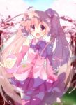  bare_shoulders cherry_blossoms detached_sleeves hatsune_miku k.ei long_hair necktie object_namesake open_mouth pink_eyes pink_hair sakura_miku skirt solo thigh-highs thighhighs twintails very_long_hair vocaloid 