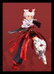  absurdres alternate_weapon animal_ears armored_core armored_core_5 eshi_(solokov) gauntlets hakama hat highres inubashiri_momiji japanese_clothes machine open_mouth red_eyes short_hair skirt solo tokin_hat touhou weapon white_hair wolf_ears 
