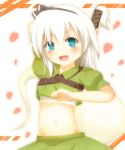  1girl alternate_costume blue_eyes blush hair_ribbon hairband konpaku_youmu navel open_mouth raira ribbon short_hair skirt solo touhou white_hair 