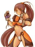 armband bandage bandages bandaid bare_shoulders berasts boots breasts brown_hair dfo dungeon_and_fighter dungeon_fighter_online earring earrings fighter fighter_(dungeon_and_fighter) gloves jewelry long_hair midriff navel ponytail shorts solo very_long_hair 