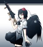  ar-57 black_hair camera gun hat kigisi machine_gun red_eyes shameimaru_aya short_hair short_sleeves skirt solo thigh-highs thighhighs tokin_hat touhou trigger_discipline weapon wings zettai_ryouiki 