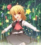  adult ascot blonde_hair bow breasts brown_eyes hair_bow open_mouth outstretched_arms raira rumia skirt solo touhou youkai 