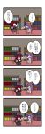  2girls 4koma bat_wings bookshelf comic dora_e hat hat_removed head_wings headwear_removed highres koakuma long_hair multiple_girls patchouli_knowledge purple_hair red_hair redhead table touhou translated translation_request wings 