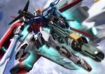  cloud clouds dual_wielding energy_sword gatling_gun gun gundam gundam_seed lowres mecha perfect_strike_gundam robographer space_craft strike_gundam sword weapon 