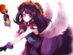  1girl angel_wings gloves headdress lumiel_(p&amp;d) purple_hair puzzle_&amp;_dragons violet_eyes wings yukio 