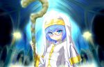  blue_eyes blue_hair glasses habit kikuchi nun robe semi-rimless_glasses short_hair staff tabitha under-rim_glasses zero_no_tsukaima 