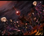  6+boys alternate_color alternate_eye_color armor armored_dress arondight assassin_(fate/zero) berserker_(fate/zero) black_gloves black_hair black_sky blonde_hair book braid breastplate cape caster_(fate/zero) dagger dark_excalibur dark_persona ea_(fate/stay_night) fate/zero fate_(series) faulds fur_trim gae_buidhe gae_dearg gauntlets gilgamesh gloves great_grail greaves hair_ribbon holding holding_book holy_grail holy_grail_(fate/stay_night) iroha_(shiki) lancer_(fate/zero) letterboxed mask multiple_boys neon_trim one_knee open_book open_mouth over_shoulder pauldrons polearm puffy_sleeves purple_hair red_hair redhead reverse_grip ribbon rider_(fate/zero) saber saber_alter short_hair smile spear spoilers sword vambraces weapon weapon_over_shoulder yellow_eyes 