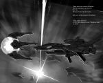  bit_(r-type) commentary crybringer english epic force_(r-type) greyscale highres irem monochrome no_humans poem r-9r_iii_sleepless_night r-type space_craft starfighter 