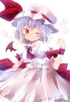  bat_wings blush hat heart highres lavender_hair ranka224 red_eyes remilia_scarlet short_hair skirt skirt_set smile solo sparkle touhou wings wink wrist_cuffs 