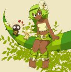  amalia_sheran_sharm barefoot brown_eyes dark_skin doll flower green_hair gunpura long_hair midriff navel plant smile wakfu 