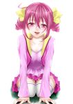  blush bow highres hoshizora_miyuki kneeling open_mouth pink_eyes pink_hair precure short_hair smile smile_precure! solo thigh-highs thighhighs yukke_(fh) 