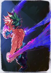  1boy absurdres aura boku_no_hero_academia burn_scar gordoobeso15 green_hair highres male_focus midoriya_izuku muscular muscular_male scar scar_on_arm scar_on_hand solo spiky_hair 
