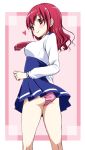  blush hair_down hoshizora_miyuki long_hair panties pantyshot pink_eyes pink_hair precure school_uniform smile smile_precure! solo striped striped_panties tottoto_tomekichi underwear 