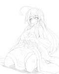  breasts copyright_request greyscale long_hair monochrome simple_background solo very_long_hair white_background yu-ves 