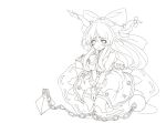  blush bow chain chains greyscale hair_bow horns ibuki_suika long_hair monochrome open_mouth solo touhou transparent_background v_arms yu-ves 