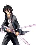  black_hair bleach genderswap kuchiki_rukia lorein male purple_eyes school_uniform shikai short_hair sode_no_shirayuki solo sword violet_eyes weapon 