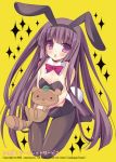  :o animal_ears black_legwear blush breasts bunny_ears bunny_tail bunnysuit cleavage collar dated inu_x_boku_ss inugahora_an leaf long_hair open_mouth pantyhose purple_eyes purple_hair rabbit_ears shirakiin_ririchiyo smile solo tail translated translation_request violet_eyes watanuki_banri watermark web_address yellow_background 