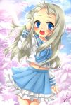  ano_hi_mita_hana_no_namae_wo_bokutachi_wa_mada_shiranai anzu_(erina0923) blue_eyes cherry_blossoms highres honma_meiko long_hair school_uniform serafuku silver_hair tree 