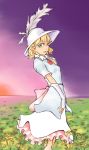 alternate_costume bridal_gauntlets colored_eyelashes feathers field flower flower_field formal green_eyes hat mizuhashi_parsee pointy_ears rose short_hair short_sleeves solo standing touhou uronaros yellow_rose 