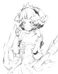  1girl armor armored_dress bare_shoulders breasts choker cleavage crown detached_sleeves dress flower gebyy-terar gwendolyn hair_flower hair_ornament monochrome odin_sphere short_hair sketch small_breasts solo strapless_dress tears wings 