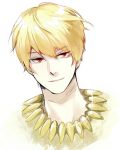  9room bad_id blonde_hair fate/zero fate_(series) gilgamesh jewelry lowres male necklace portrait red_eyes solo white_background 