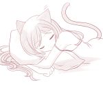  animal_ears cat_ears closed_eyes eyes_closed long_hair miyuki_rei monochrome pillow pillow_hug pixiv_fantasia pixiv_fantasia_sword_regalia sleeping solo tail 