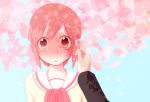  1girl blush flower full-face_blush mado_(view85) nichijou pink_eyes pink_hair sasahara_koujirou school_uniform short_hair tachibana_misato tears 