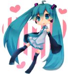  ahoge aqua_eyes aqua_hair blush boots chobi_(kikutanmoemoe) detached_sleeves hatsune_miku heart long_hair necktie skirt sleeves_past_wrists solo thigh-highs thigh_boots thighhighs twintails very_long_hair vocaloid 