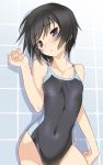  amagami bare_shoulders black_hair blade_(lovewn) blue_eyes blush collarbone competition_swimsuit nanasaki_ai one-piece_swimsuit open_mouth purple_eyes short_hair solo swimsuit tears violet_eyes 