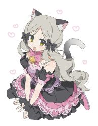  01sh110sush1 1girl :d animal_ear_fluff animal_ears bell black_dress black_gloves black_ribbon black_thighhighs blonde_hair blush bodice cat_ears cat_tail dress fingerless_gloves fluffy_hair frilled_dress frills fur_trim gloves hair_ribbon handa_roco hands_on_floor heart highres idolmaster idolmaster_million_live! long_hair looking_at_viewer neck_bell neck_ribbon nyannyan_cat's_eye_(idolmaster) official_alternate_costume parted_bangs pink_ribbon pink_shoes ribbon shoes sitting smile solo tail thigh-highs twintails very_long_hair wariza yellow_eyes 