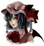  ascot blue_hair bow bust hat lips lipstick loalo lowres makeup red_eyes remilia_scarlet solo touhou wings 
