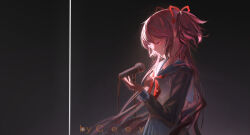  1girl blue_sailor_collar blue_serafuku blue_shirt blue_skirt ceey character_request check_character check_copyright chinese_commentary commentary_request copyright_request from_side highres kaname_madoka long_hair mahou_shoujo_madoka_magica mahou_shoujo_madoka_magica_(anime) neckerchief pink_eyes pink_hair profile red_neckerchief sailor_collar school_uniform serafuku shirt skirt solo 