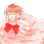  bad_id brown_hair card_captor_sakura cardcaptor_sakura child closed_eyes dress eyes_closed hands_on_own_face happy kinomoto_sakura laughing no_hat no_headwear pink pink_dress short_hair solo sumisu_(yuttem) white_background 