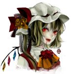  ascot blonde_hair blood bust flandre_scarlet hat lips lipstick loalo lowres makeup red_eyes solo touhou wings 