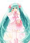  aqua_eyes aqua_hair detached_sleeves flower hair_flower hair_ornament hatsune_miku long_hair nizuka solo thigh-highs thighhighs twintails very_long_hair vocaloid 