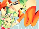  :p breasts goggles goggles_on_head green_eyes green_hair gumi headphones megpoid_(vocaloid3) midriff navel ritsuu short_hair shorts smile solo suspenders thigh-highs thighhighs tongue under_boob underboob vocaloid 