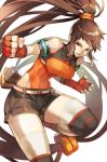  belt breasts brown_hair dfo dnf dungeon_and_fighter dungeon_fighter_online female fighter fighter_(dungeon_and_fighter) fingerless_gloves knee_pads long_hair ponytail shorts 